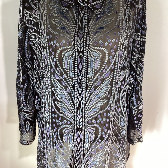 BOB MACKIE WEARABLE ART PLUS 3X BURNOUT VELOUR BLOUSE BUTTERFLY SILVER - Picture 5 of 9